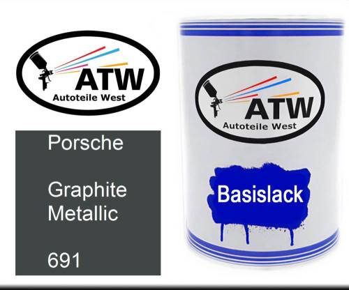 Porsche, Graphite Metallic, 691: 500ml Lackdose, von ATW Autoteile West.